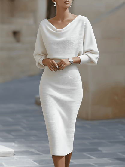 Robe Midi en Maille pour Femme – Manches Chauve-Souris Coupe Ajustée