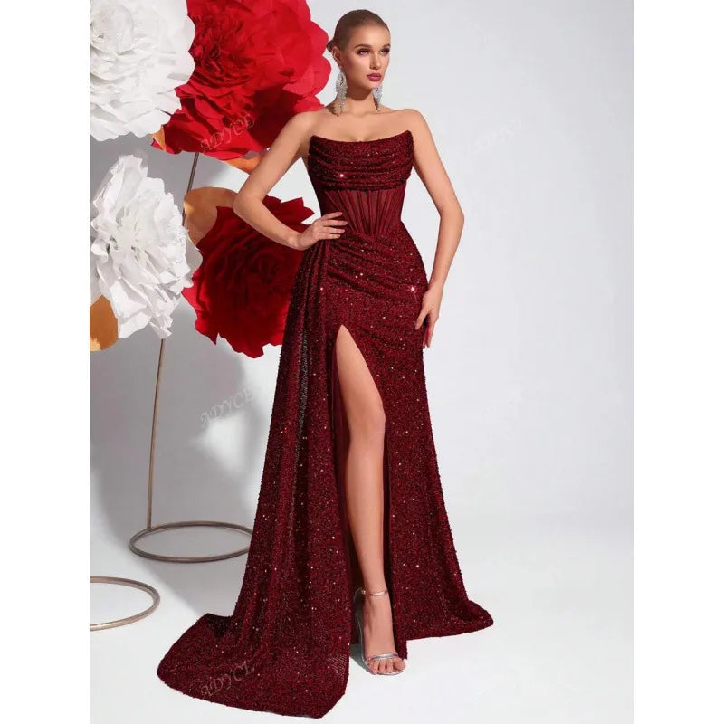 Robe Longue Femme Épaules Dénudées – Plissé Arête de Poisson et Découpes