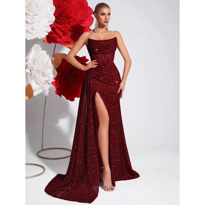 Robe Longue Femme Épaules Dénudées – Plissé Arête de Poisson et Découpes