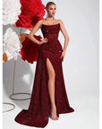 Robe Longue Femme Épaules Dénudées – Plissé Arête de Poisson et Découpes