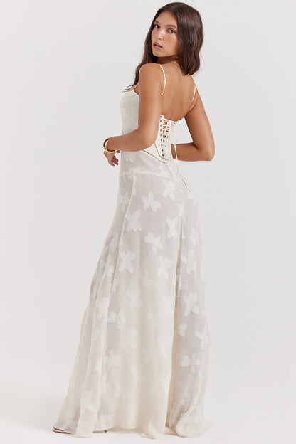 Robe longue à fines bretelles femme – coupe ajustée ourlet évasé