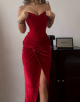Robe Longue Femme en Velours – Bustier Corset à Lacets