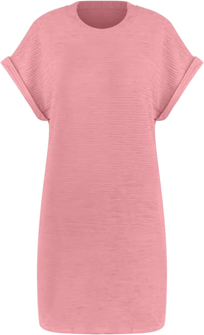 Chloé Robe Femme – Robe Mini Col Rond Taille Haute Manches Courtes avec Poches