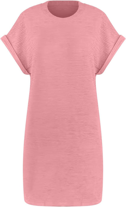 Chloé Robe Femme – Robe Mini Col Rond Taille Haute Manches Courtes avec Poches
