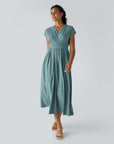 Robe Midi Légère à Col V pour Femme – Taille Élastique Coupe Évasée