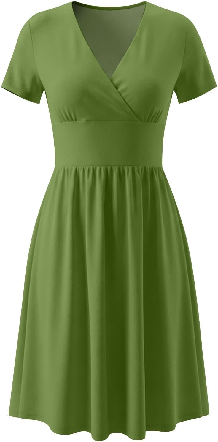 Robe Midi Femme en tissu léger, col V, coupe confortable – Menvelo