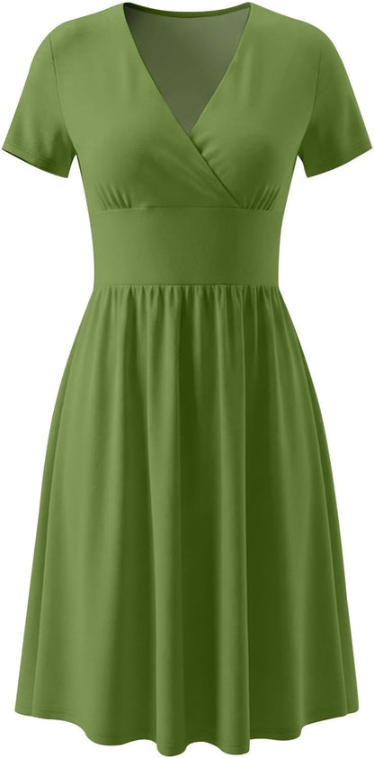 Robe Midi Femme en tissu léger, col V, coupe confortable – Menvelo