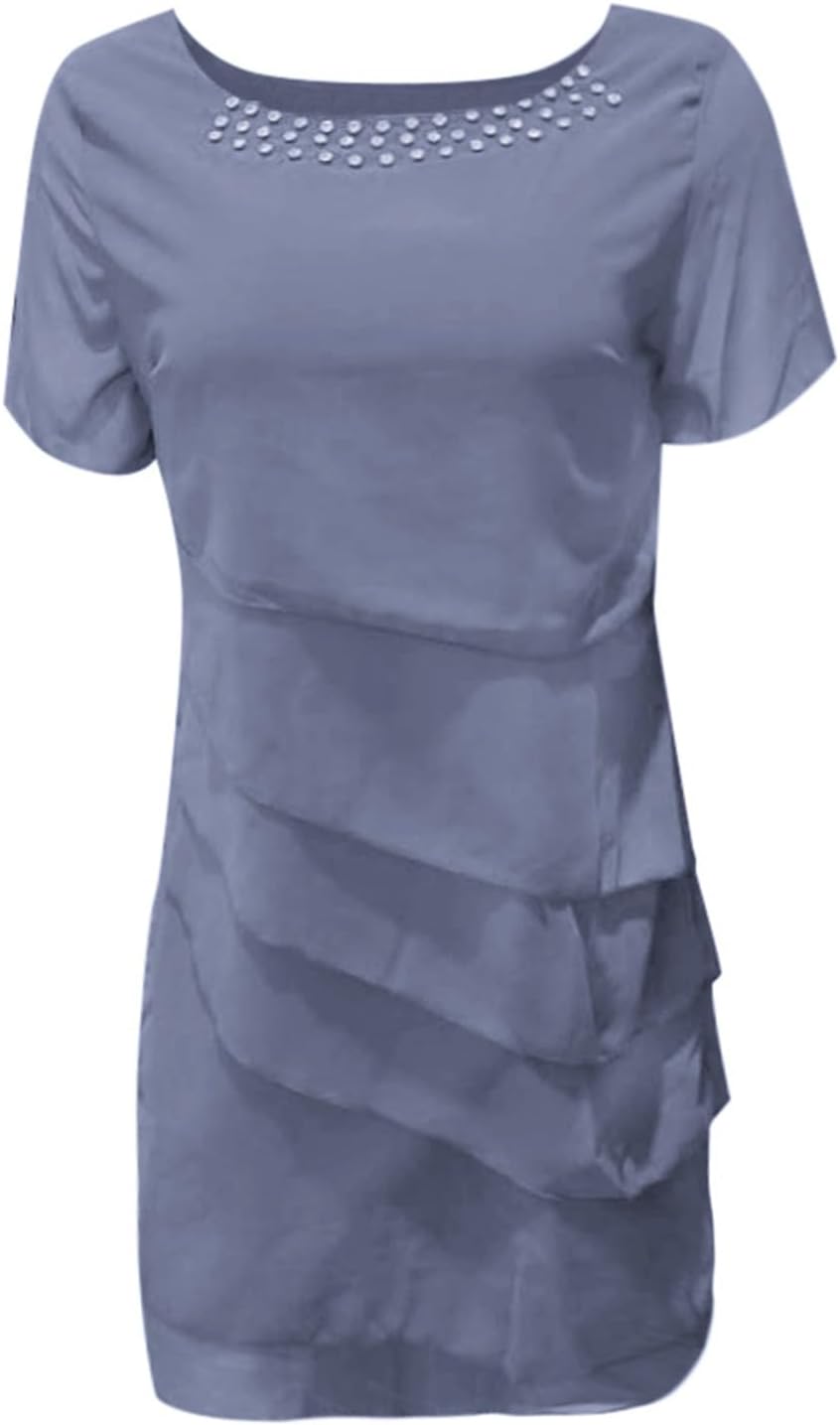 Robe Midi Femme en tissu léger, col rond, coupe fluide – Menvelo