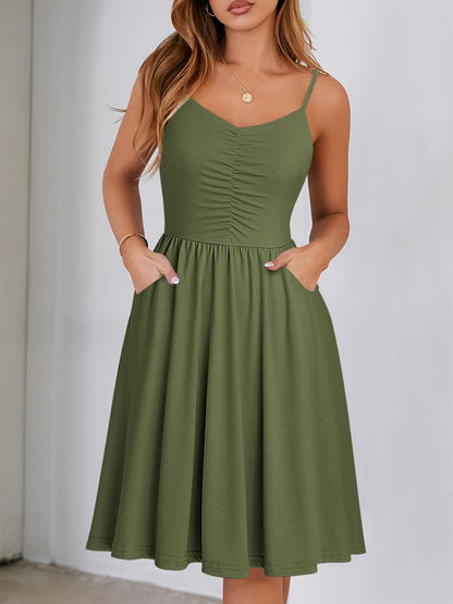 Robe Midi Femme en tissu léger, à bretelles, coupe fluide – Menvelo