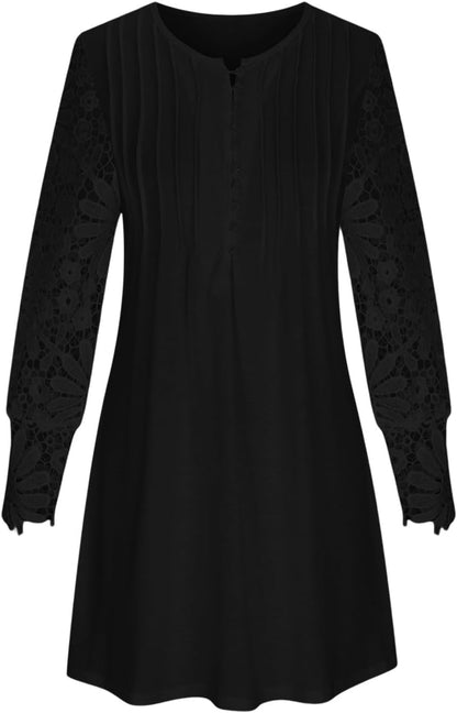 Victoria Robe Femme Élégante – Robe Courte en Dentelle à Col V et Manches Longues