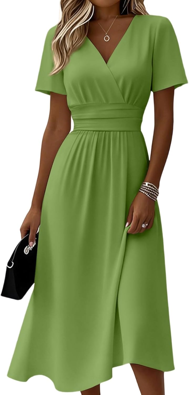 Robe Midi Femme en tissu léger, col V, coupe confortable – Menvelo