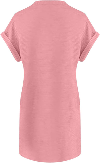 Chloé Robe Femme – Robe Mini Col Rond Taille Haute Manches Courtes avec Poches