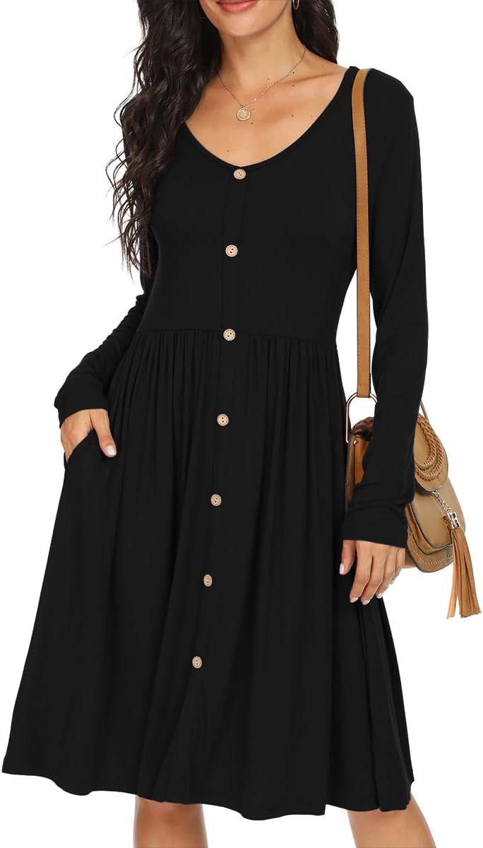 Robe Midi Femme en tissu léger, manches longues, coupe fluide – Menvelo