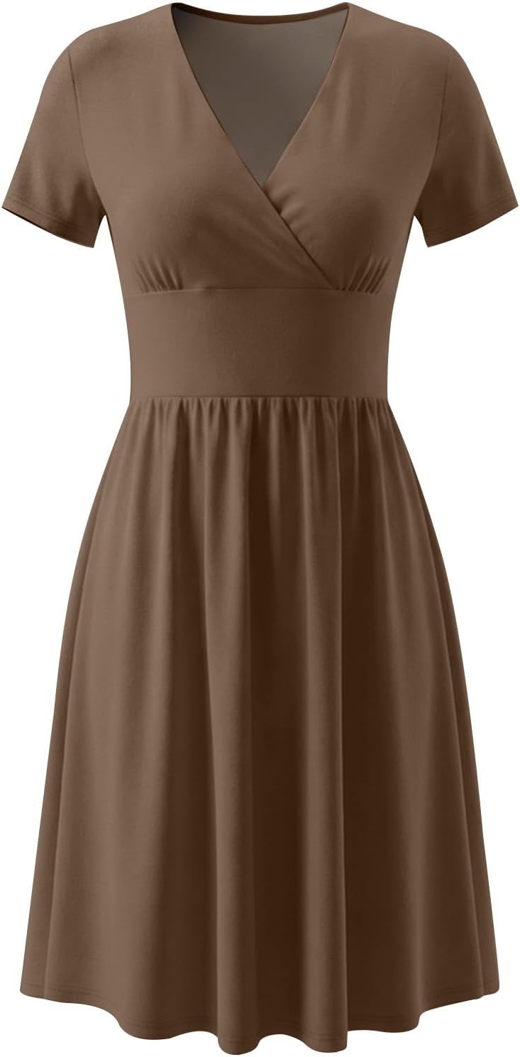 Robe Midi Femme en tissu léger, col V, coupe confortable – Menvelo