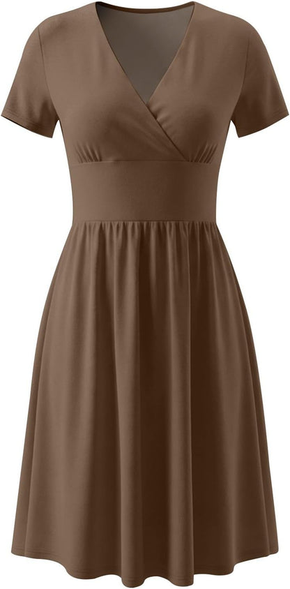 Robe Midi Femme en tissu léger, col V, coupe confortable – Menvelo