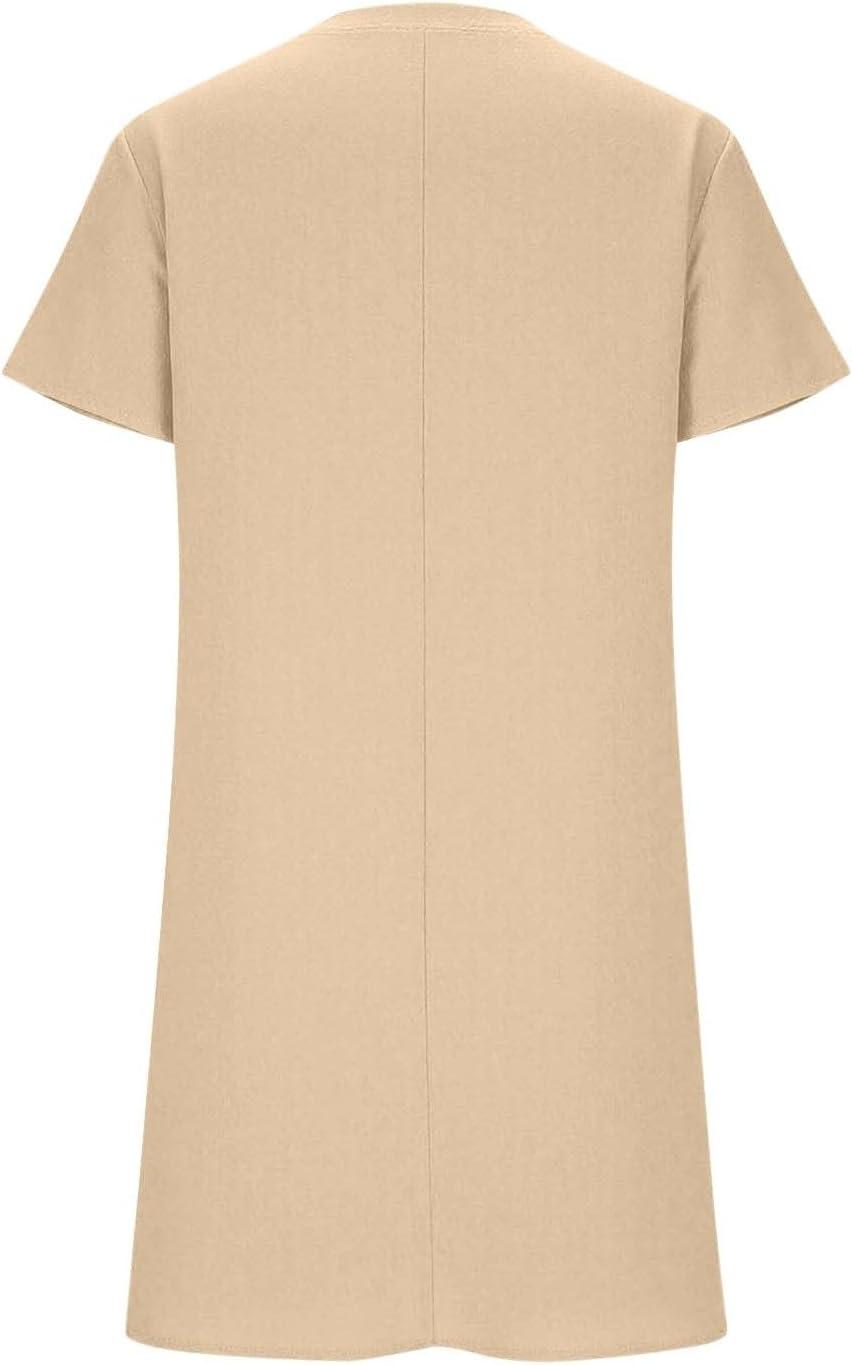 Robe Mini Femme en lin, col rond, coupe fluide – Menvelo
