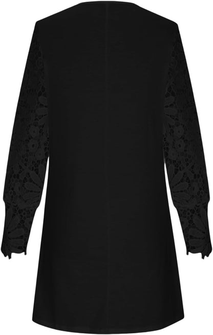 Victoria Robe Femme Élégante – Robe Courte en Dentelle à Col V et Manches Longues
