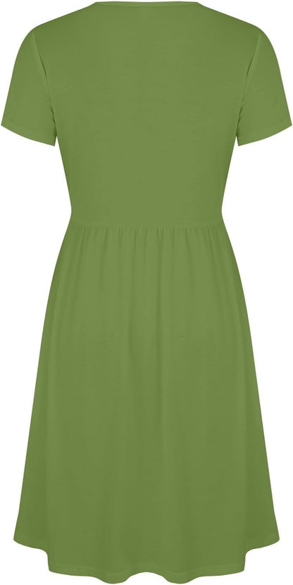 Robe Midi Femme en tissu léger, col V, coupe confortable – Menvelo