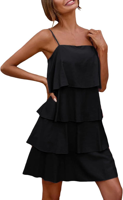 Camille Robe Femme – Robe Maxi Volants Col V Sans Manches Chiffon Plissé Été
