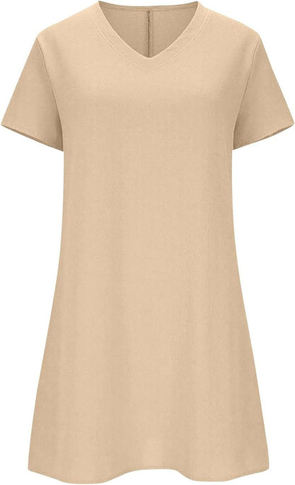 Robe Mini Femme en lin, col rond, coupe fluide – Menvelo