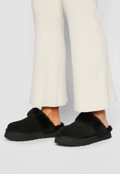 UGG Disquette Black sabots fourrés femme en daim et peau de mouton noir, vue de dessus