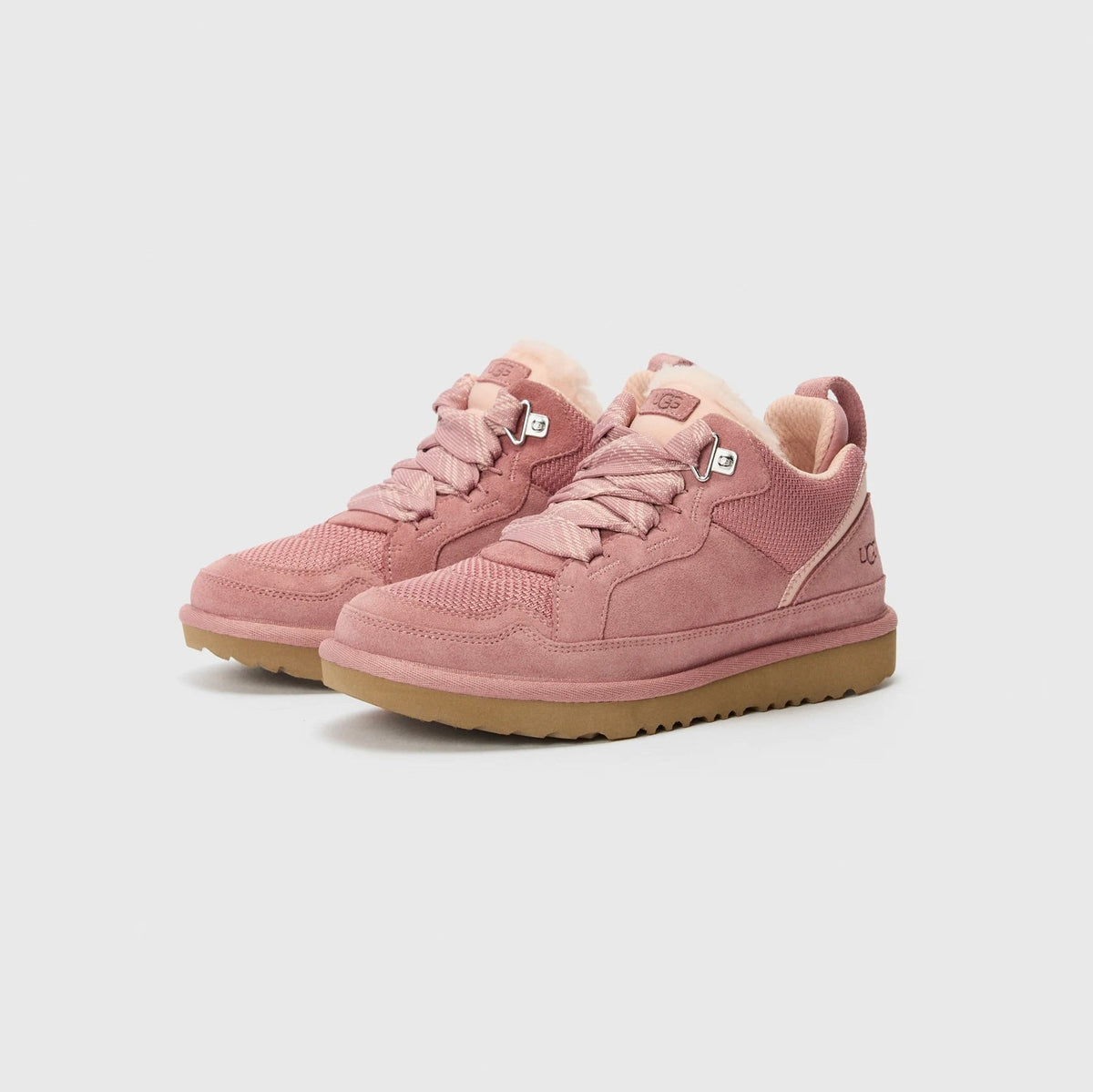 UGG Lowmel Pink Dawn baskets enfant en daim et textile recyclé rose, vue de face