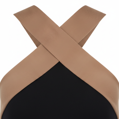 Robe Longue Femme – Encolure Halter Croisée et Silhouette Fluide