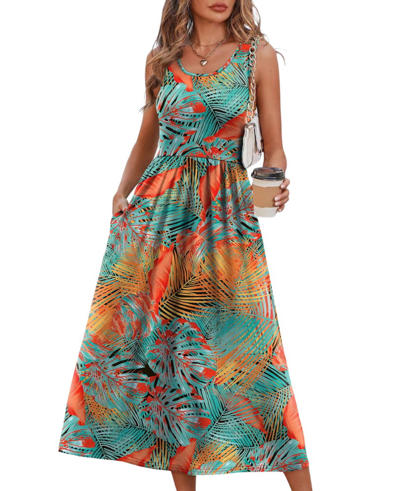 Robe Midi Femme en tissu léger, avec poches, coupe fluide – Menvelo