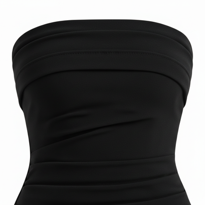Robe Longue Femme Bustier sans Bretelles – Froncée avec Fente Haute