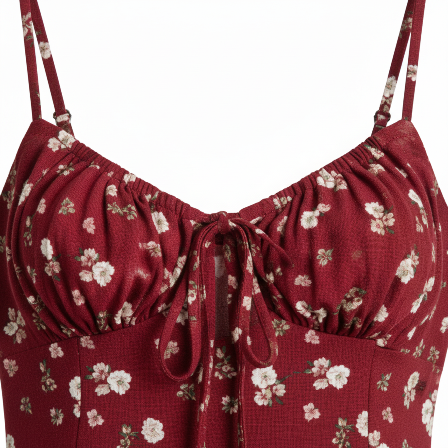 Robe Midi Femme Fleurie – Bretelles Fines, Nœud et Fente Latérale