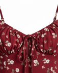 Robe Midi Femme Fleurie – Bretelles Fines, Nœud et Fente Latérale