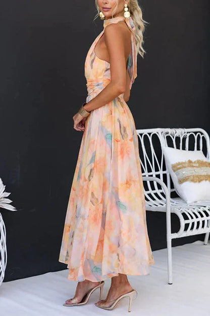 Robe Longue Femme – Col Halter & Dos Ouvert