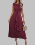 Robe Femme Mi-Longue Sans Manches – Col Rond et Ceinture Nouée