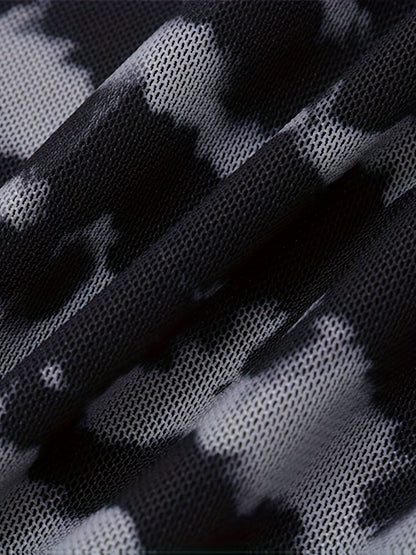 Robe Maxi Femme en Mesh Stretch – Design Bodycon Zèbre Abstrait à Manches Longues