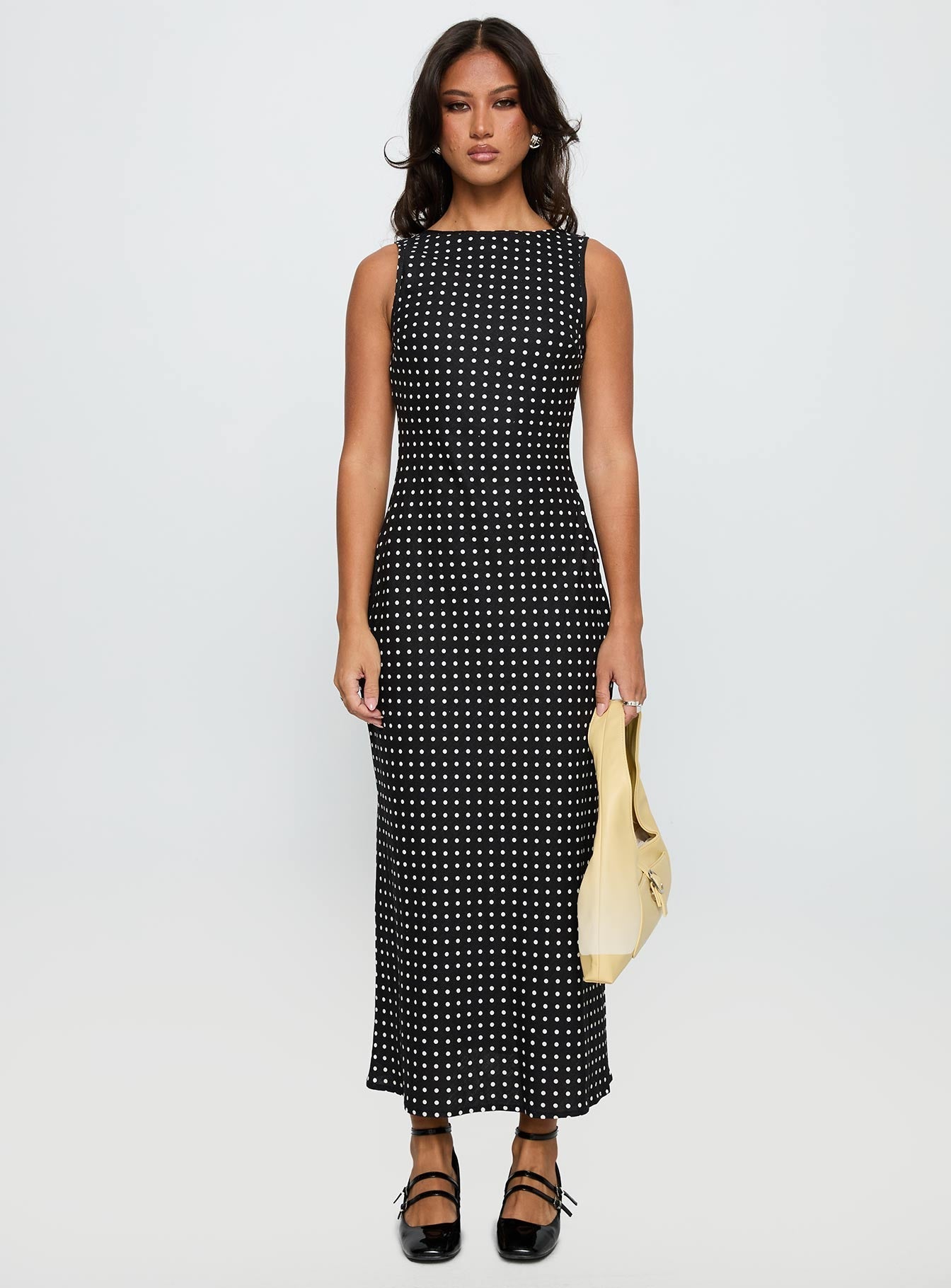 Robe Midi Femme Sans Manches à Pois – Encolure Ronde Silhouette Fluide