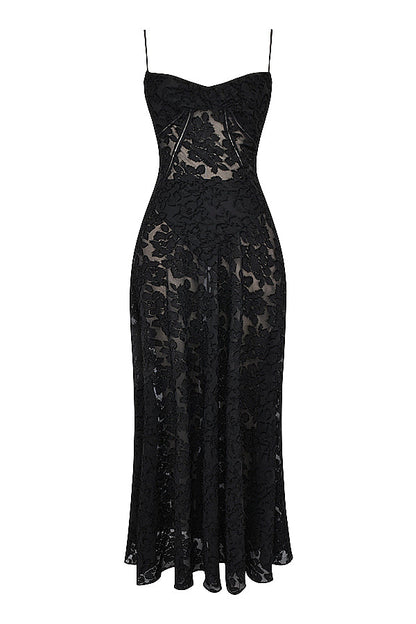 Robe longue à fines bretelles femme – coupe ajustée ourlet évasé