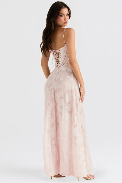 Robe longue à fines bretelles femme – coupe ajustée ourlet évasé
