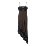 Robe Femme Asymétrique Dentelle et Satin – Design Élégant Mixte