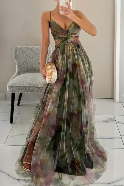 Robe maxi femme en mesh floral – Buste ajusté jupe fluide