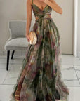Robe maxi femme en mesh floral – Buste ajusté jupe fluide