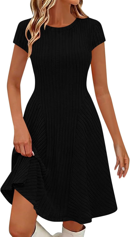Robe Pull Femme en maille côtelée, col rond, coupe confortable – Menvelo