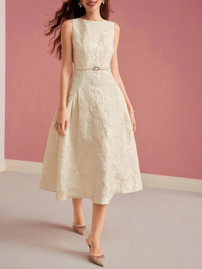 Robe Midi Élégante Femme Ligne A – Silhouette Structurée Ajustée