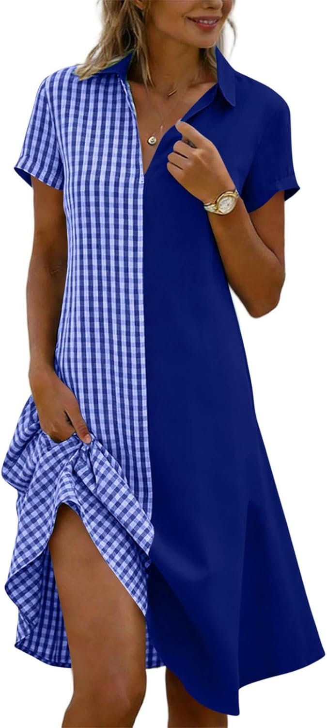 Robe Midi Femme en tissu léger, col V, coupe fluide – Menvelo