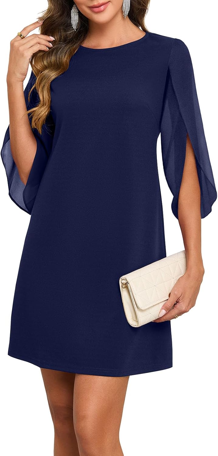 Robe Mini Femme en mousseline, col rond, coupe fluide – Menvelo