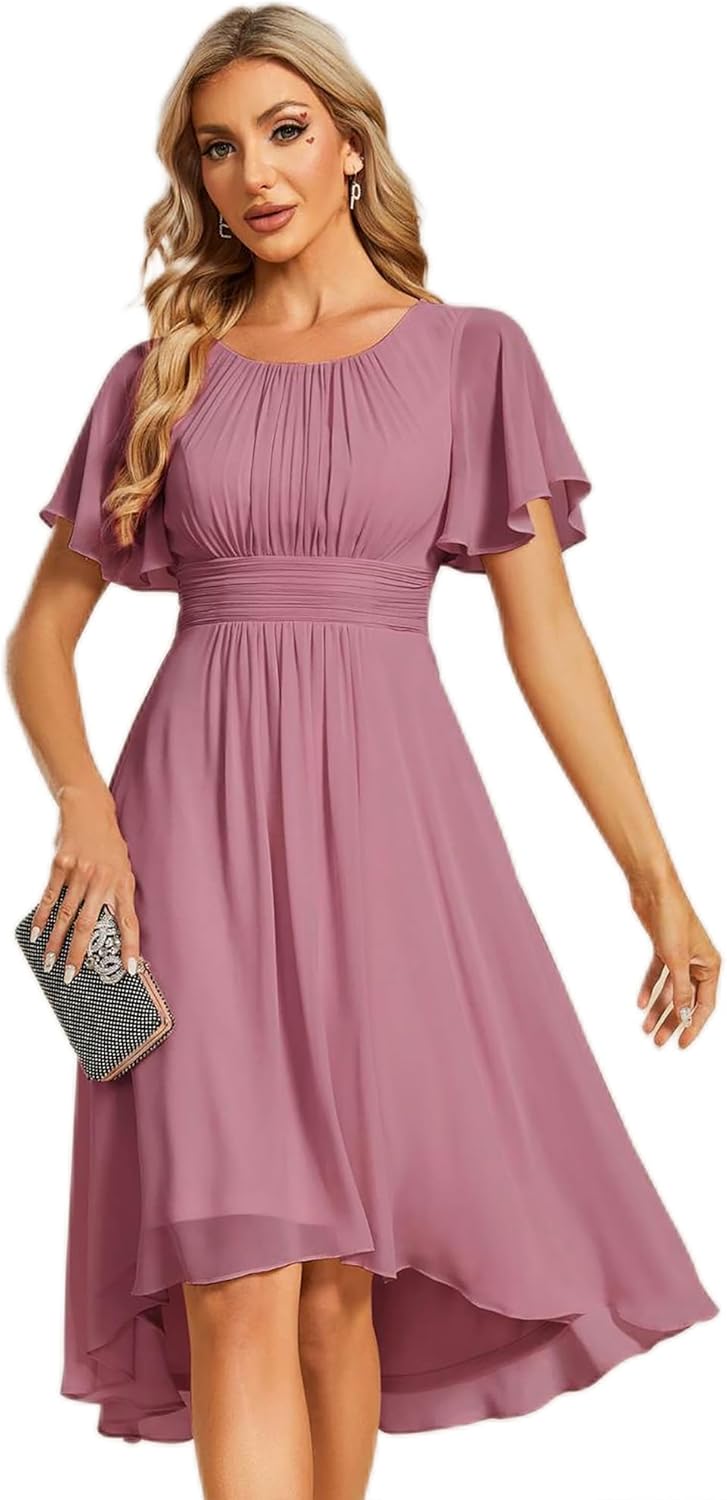 Robe Midi Femme en mousseline, col rond, coupe fluide – Menvelo