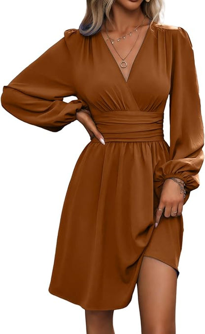 Robe Mini Femme en stretch, col V, coupe confortable – Menvelo