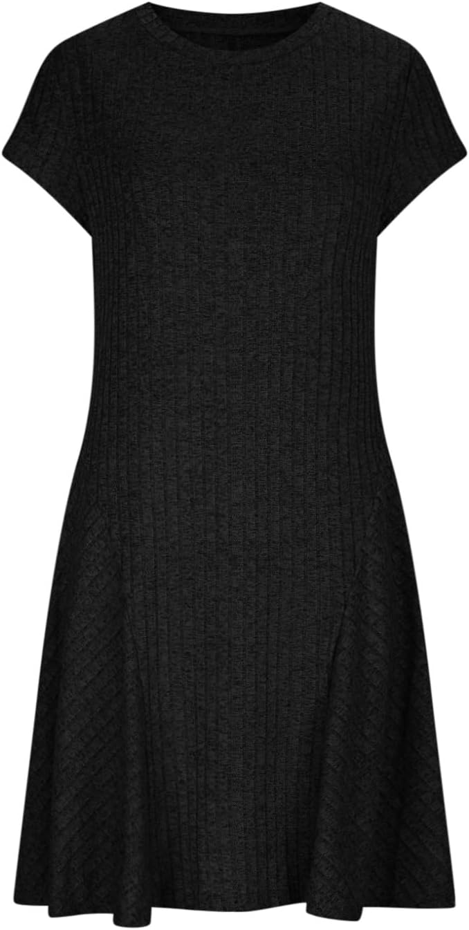 Robe Pull Femme en maille côtelée, col rond, coupe confortable – Menvelo