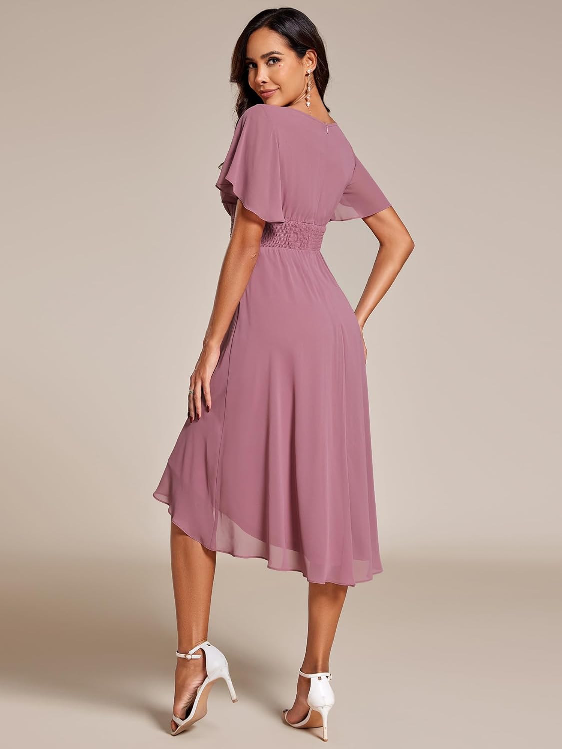 Robe Midi Femme en mousseline, col rond, coupe fluide – Menvelo