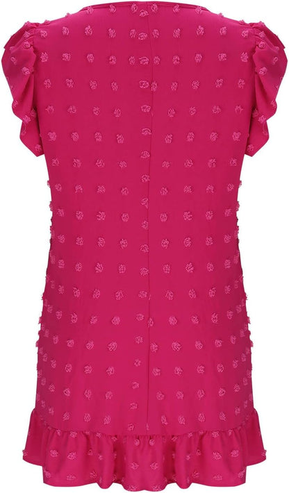Chloé Robe Femme – Robe Midi Col V Manches Courtes Volants Coupe A-Line Été