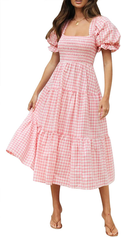 Robe Midi Femme en tissu léger, à volants, coupe fluide – Menvelo